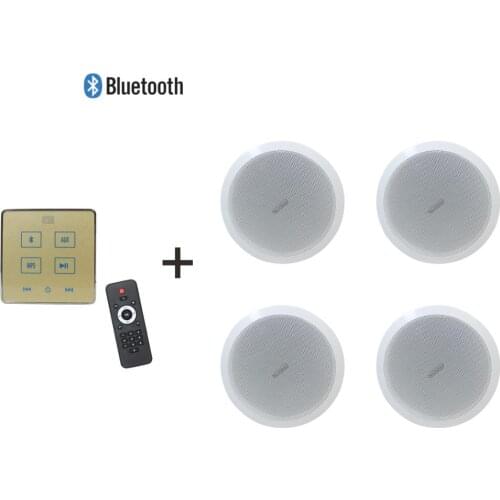 Home background music system in wall audio amplifier with 4 ceiling speakers, Supports USB/SD/AUX, connect to 2 to 4 speakers