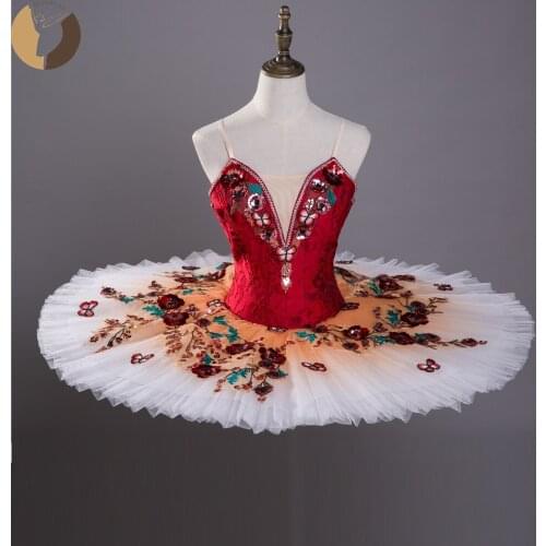 FLTOTURE Don Quixote Variation Stage Costumes Tutu Red Orange Ballet Pancake Girl Kids High Quality Customized Nutcracker Dress