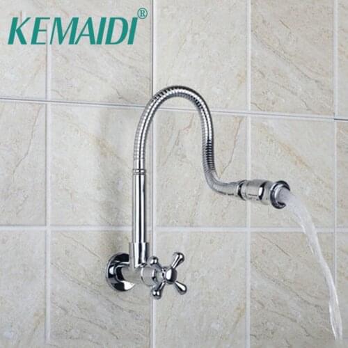 KEMAIDI Kitchen Faucet Taps with Cold Water Kitchen Basin Faucets Wall Mount Taps Faucet 360 Degree Rotatable Spout Chrome