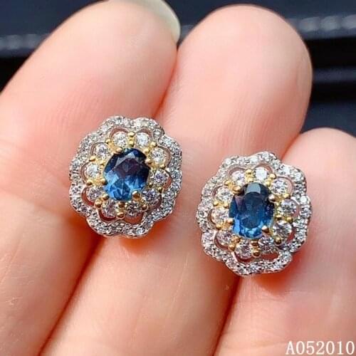 KJJEAXCMY fine jewelry 925 sterling silver inlaid natural blue topaz adjustable Female ring exquisite Support test with box