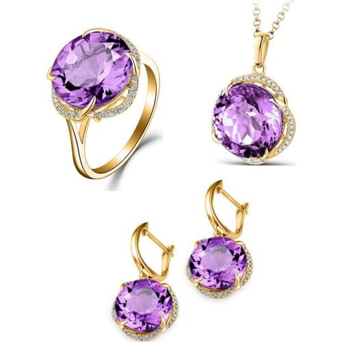 MOONROCY Gold Color Crystal Earring Ring Necklace Jewelry Set Purple Crystal Choker for Women Gift Dropshipping Wholesale