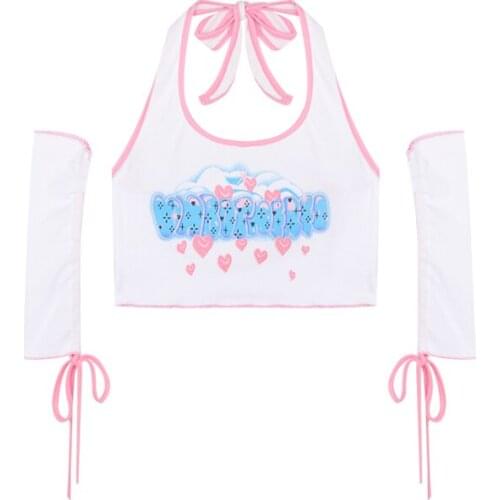 Summer outer wear sweet letter print short halter neck small camisole women