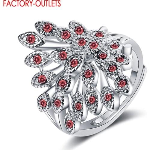 New Colorful Peacock Fine Tail Pattern Adjustable Finger Ring 100% 925 Sterling Silver Charm Rings For Women Korean Jewelry