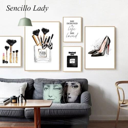 Makeup Fashion Wall Art Painting Perfume High Heels Canvas Poster and Print Modern Beauty Salon Picture Girl Room Decoration
