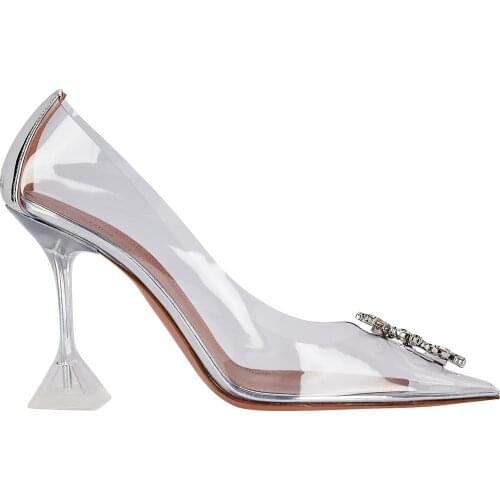 Fashion Designer Begum Glass Pumps Wedding Crystal Sunbursts Shoes Clear PVC New Season Pyramidal Heels