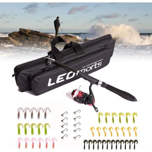 Spinning Wheel Soft Bait Fishing Gear Set Telescopic Fishing Rod and Spool Combination Kit With Full Kits Lure Case & Carry Bag