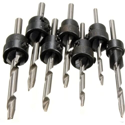 HSS Countersink Drill Woodworking Bit Set Drilling Pilot Holes For Screw 7pcs Sizes #5 #6 #7 #8 #9 #10 #11 #12 Electric Drill