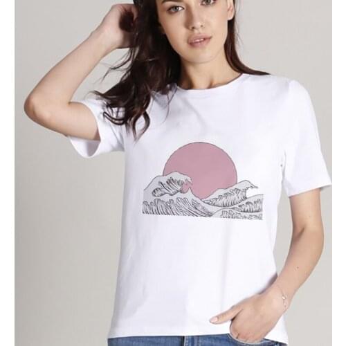 2019 New Japanese T Shirt Women Wave Printed Harajuku Female T-shirt fashion Hipster white Thin section tops Tshirt Clothing