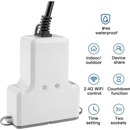 2021 New Dual WIFI Smart Waterproof Socket IP44 Outdoor Smart Plug Outlets Remote Control