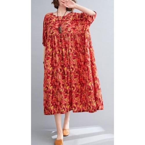 2021 Summer New Fashion Short Sleeve Dresses Woman One-Piece Boho Beach Long Dress Vintage Loose Casual Cotton Linen Dress Robe