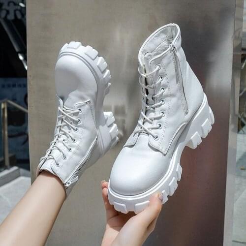 New Fashion Women Ankle Boots Autumn Lace Up Leather Boot Anti-slip Wear-resistant Comfortable Women Ankle Boot Platform Heels