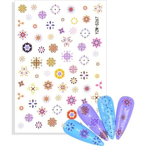 New Stickers for Nails Colorful Snowflake Flowers 3D Nail Sticker Sliders Decals Design Manicure Decorations Accessories