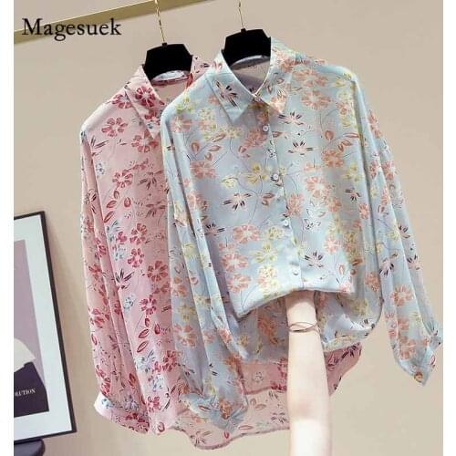 2020 Autumn New Korean Style Loose Long Sleeve Floral Chiffon Blouse Women Thin Shirt Sunscreen Cardigan Top Shirts Blusas 11596