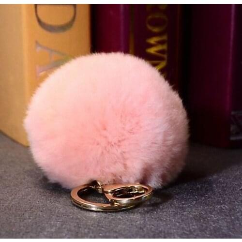 Fluffy 11 colors Rabbit Fur Pompom 8CM For Bags&Cars Charm Real Natural Fur Balls Genuine Fur Pom Poms Key Chain TWK005-pink