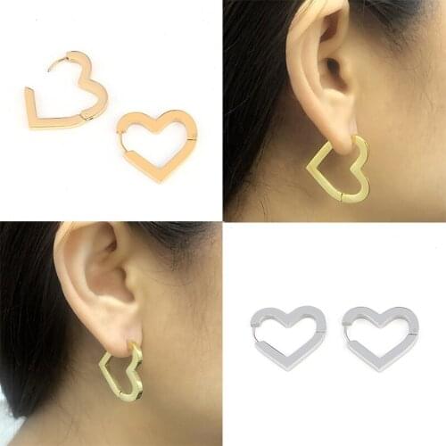 Simple Cute Heart Stainless Steel Earrings Fashion for Women Heart-shaped Circle Piercing Earrings Punk Minimalist Women Jewelry