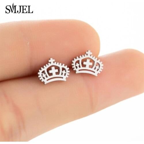 New Fashion Stainless Steel Crown Stud Earrings Cross Charm Wedding Jewelry Best Birthday Gift For Women Girls Doctor Nurse