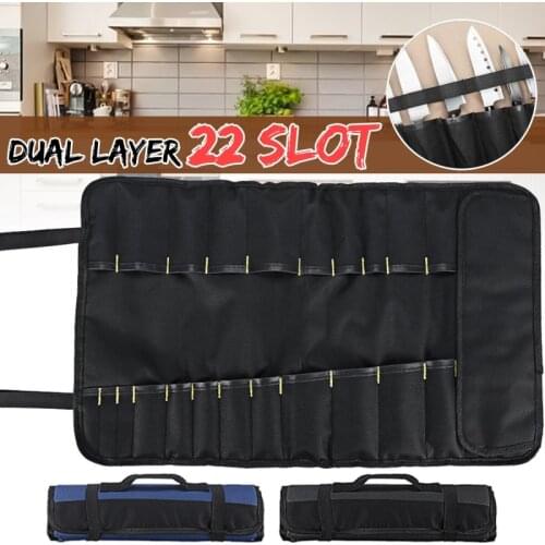 22 Pockets Chef Knife Bag Roll Carry Case Bag Kitchen Portable Durable Storage