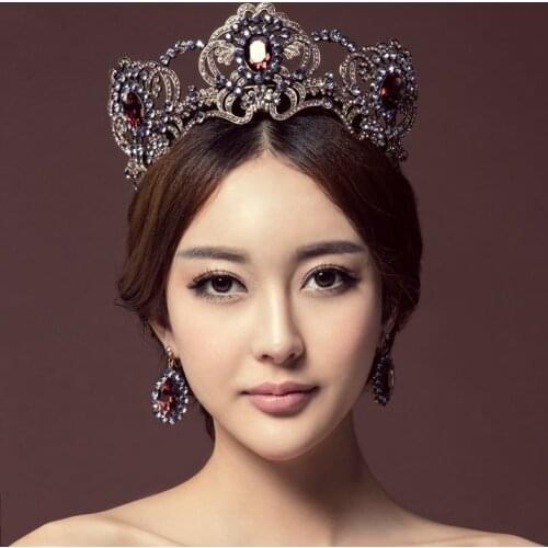 Purple flower crystal wedding tiara bridal crown for wedding bride gold color rhinestone crown headband jewelry hair accessories