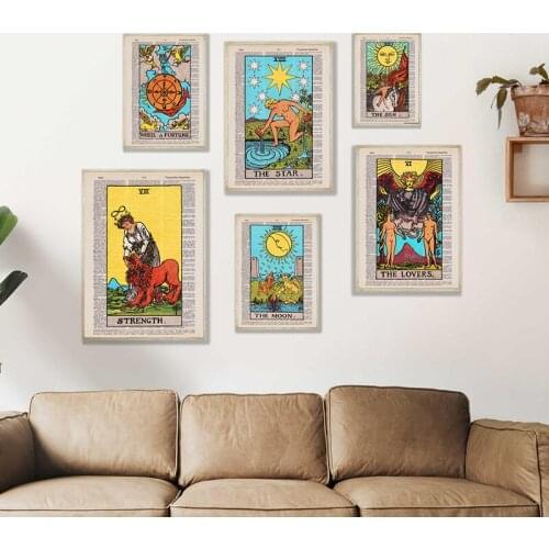 The Star Sun Tarot Vintage Posters Major Arcana Magician Card Canvas Painting Lovers Tarot Wall Art Prints Fortune Teller Gifts