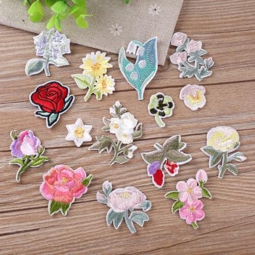 Embroidered Iron on Patches for Clothing DIY Stripes Clothes Patchwork Sticker Custom Flower Applique Repair Embroidered Hat Bag