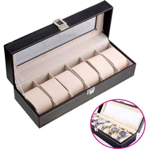 Hot Sale 6 Grid PU Leather Watch Storage Box Rectangle Wristwatch Holder Jewelry Display Case For Gifts LL@17