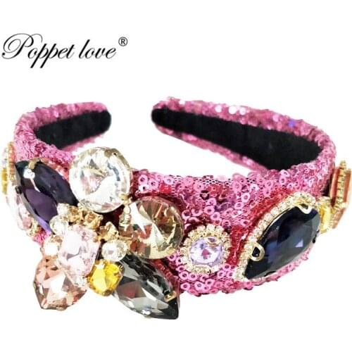 Handmade Big Crystal Flower Wedding Bride Head Chain Rhinestone Flower Women Bridal Hairbands Headdress Hair Accessories