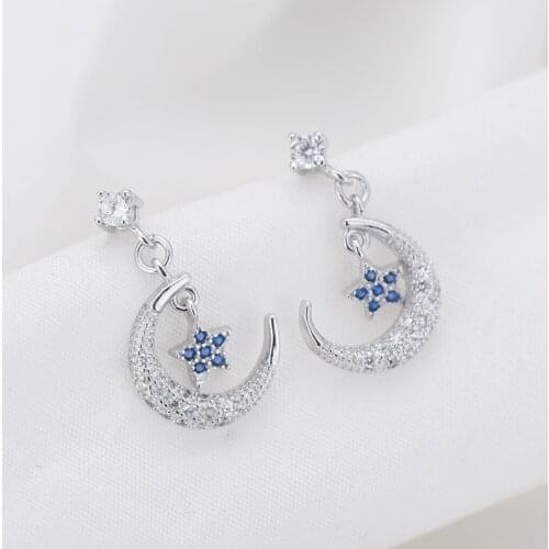 REETI 925 Sterling Silver Star and crescent Stud Earrings For Women 2018 New Trend Personality Lady Fashion Jewelry