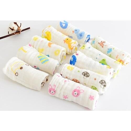 1pcs Hot Sale 6-layer Washed Jacquard Cloth Handkerchief Soft Baby Bibs Printed Baby Drool Towel With Buckle Random Delivery