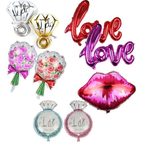 1pc Diamond Ring Balloon Love Letter Bride Groom Foil Balloons Wedding Mariage Engagement Decoration Accessories Party Supplies