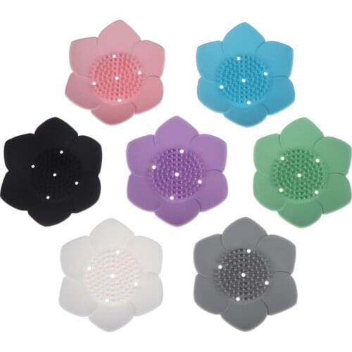 1pc Portable Silicone Draining Soap Dish Soap Box Plate Lotus Shape Holder Soap Dishes anti-skid soap tray Bathroom Accessories