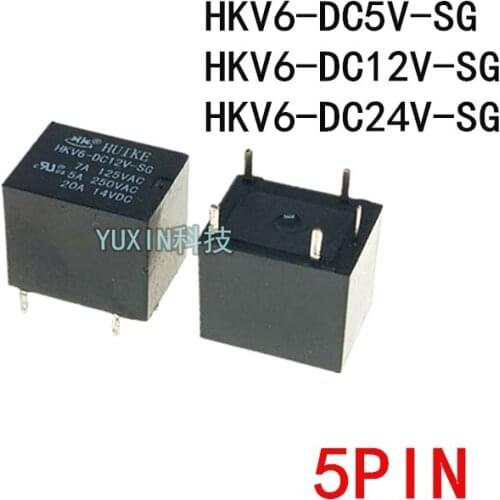 10PCS/lot 100%Original New relay HKV6-DC12V-SG HKV6-DC5V-SG HKV6-DC24V-SG HKV6 DC5V SG HKV6-DC12V SG 5PIN 20A 12V 24V 5V