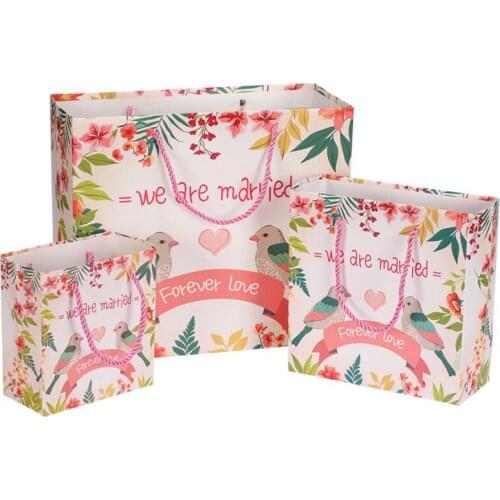 10pcs/lot 14*15*7cm High Grade Color Flower Print Paper Bag with Handle Wedding Engagement Candy Gift Bag