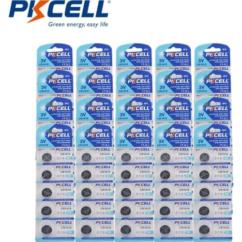 100Pcs 20Cards PKcell CR1616 Button Cell Coin Batteries CR 1616 3V Lithium Battery For Car Remote Control Electric Alarm