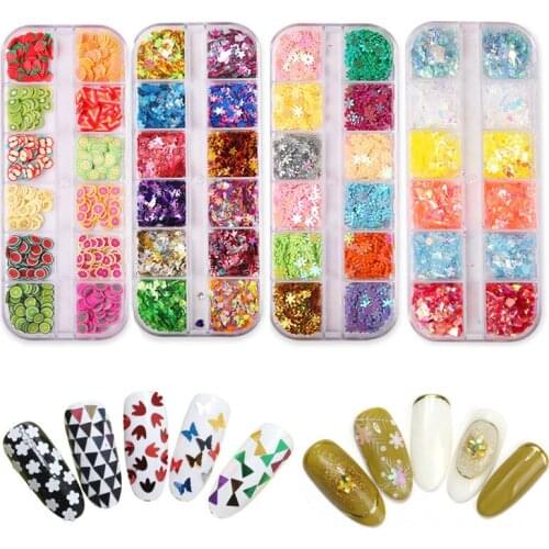 12 Cells/box Nail Sequins Glitter Maple Leaf Star Sequins Flakes Sparkling Powder Manicure Decoration DIY Jewelry Accessories