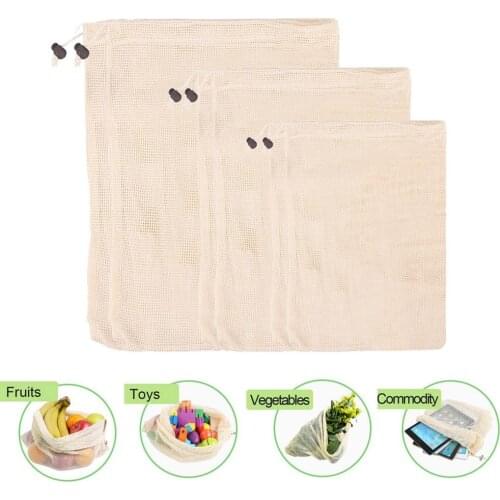 2+2+2=6PCS Reusable Organic Cotton Vegetable Mesh Bag for Men Women Home Kitchen Washable Fruit Grocery Drawstring Shopping Bags