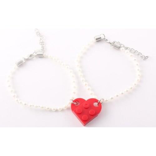 2PCS Pearls Cute Building Block Bracelet Heart Love Bangles Kids Bricking Charm Paracord Bracelet Kids Gift Jewelry