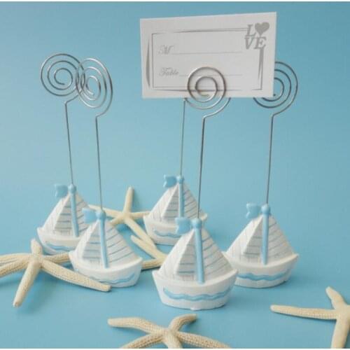 200pcs/lot Resin Sailing Ship Place Card Holders Beach Themed Wedding Favors Party Supplies For Guest LX1735