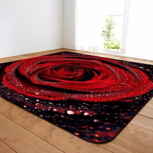 3D Romantic Rose Area Rugs Big Parlor Carpets Mat Soft Flannel Valentines Day Home Decorative Rug and Carpet for Living Room