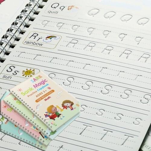 4 Copybook Books Reusable 3D Calligraphy For Toys Children Kids Handwriting Practice English Number Lettering Magic Art Libros