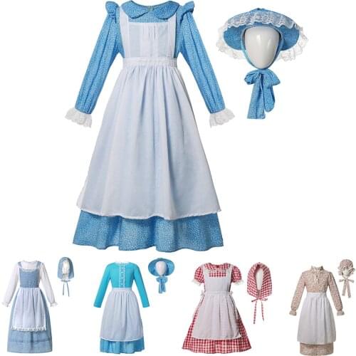 American Pioneer Girl Child Costume Small Medium Large Kids California Costume Old Time Colonial Village Teenager Princess Dress
