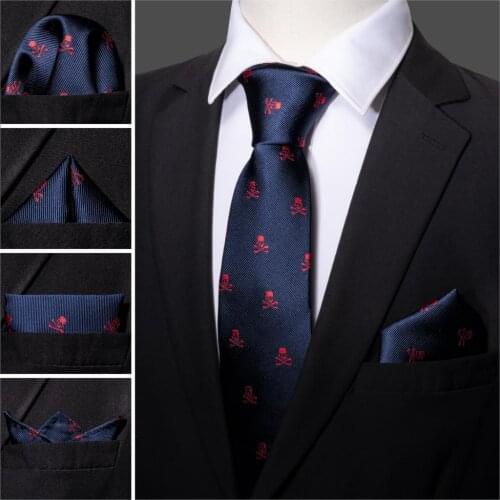 Fashion Designer Red Skull Men Tie Set 8.5cm Silk Handkerchief Ties For Men Gift Wedding Business Barry.Wang Gravata Necktie