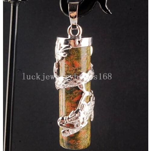 Free Shipping Women Fashion Jewelry 12x41mm Beautiful Jaspe Dragon Cylinder Pendant Bead C3858