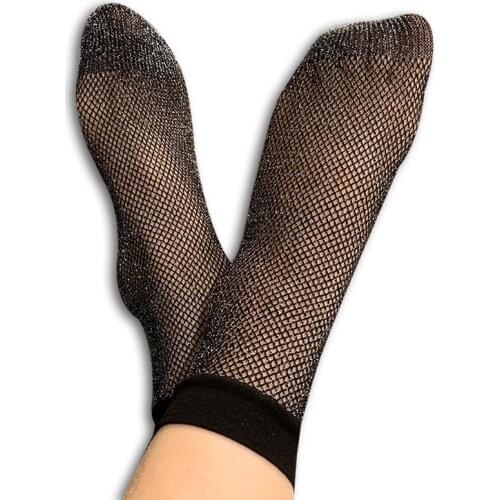 Glitter Socks For Women Fashion Sexy Hollow Out Women Ankle Socks Summer Breathable Thin Black Fishnet Sock Female Sokken