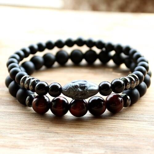 Tiger Eye Stone Beads & Hematite Carving Charm Bead Bracelet Multilayer stretch Bracelets For Men Women Jewelry