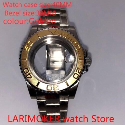 Suitable for NH35 NH36 Miyota 8215 40mm sapphire glass 904L stainless steel case transparent back with rotating glass bezel gold
