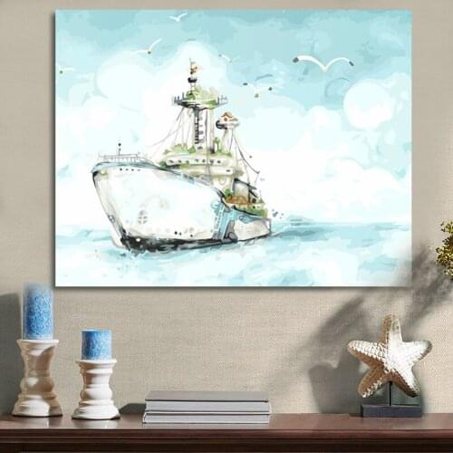 Diy digital painting Blue sea digital paint by numbers ship digital paint by numbers gift for kids coloring by numbers