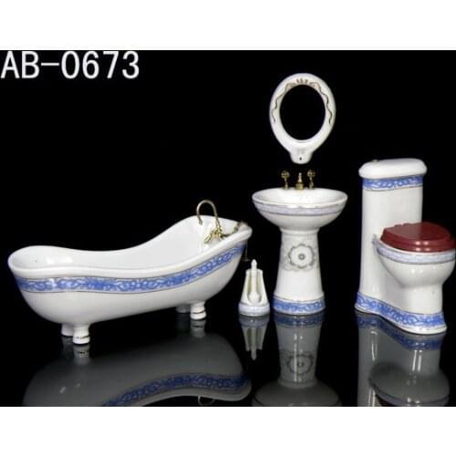 G05-X376 children baby gift Toy 1:12 Dollhouse mini Furniture Miniature rement Ceramic sanitary ware 5pcs/set