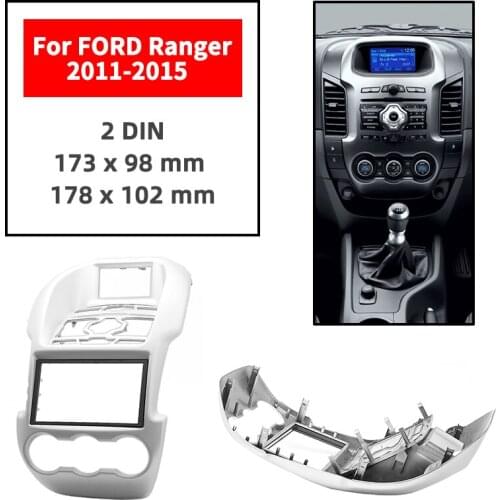 Double Din Radio Fascia for FORD Ranger 2011-2015 Auto-AC Sliver Panel Dash Mount Installation Trim Kit Face Black Frame GPS