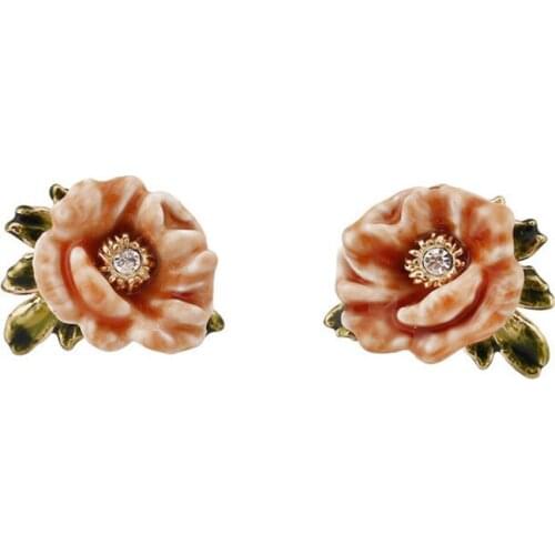 European and American Fashion Personality New Earrings Winter Garden Series Enamel Glazed Peony Stud Earrings 925 Silver Needle