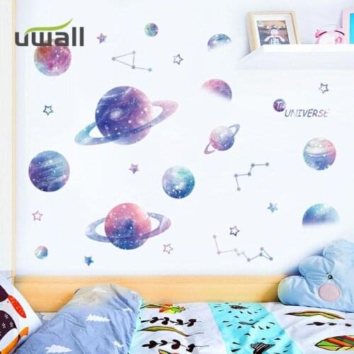 Fantasy Pink Purple Starry Sky Creative Kids Room Decoration Self-Adhesive Wall Stickers Home Decor Bedroom Background Stickers